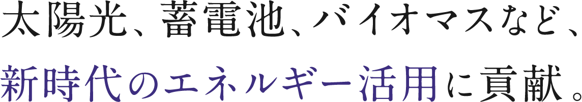 太陽光、蓄電池、バイオマスなど、新時代のエネルギー活用に貢献。