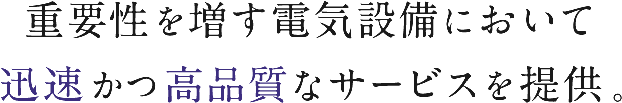 重要性を増す電気設備において迅速かつ高品質なサービスを提供。